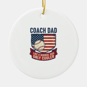 Coach Dad Baseball Patriotic Vintage T-Shirt Desig Ceramic Ornament