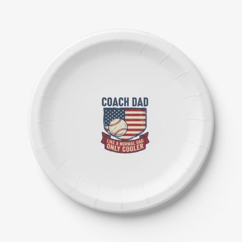 Coach Dad Baseball Patriotic Vintage T-Shirt Desig Paper Plates