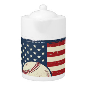 Coach Dad Baseball Patriotic Vintage T-Shirt Desig Teapot