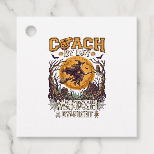 Coach Day Witch Night Haloween Flying Moon Spiders Favor Tags