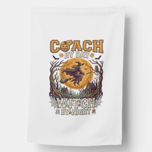 Coach Day Witch Night Haloween Flying Moon Spiders House Flag