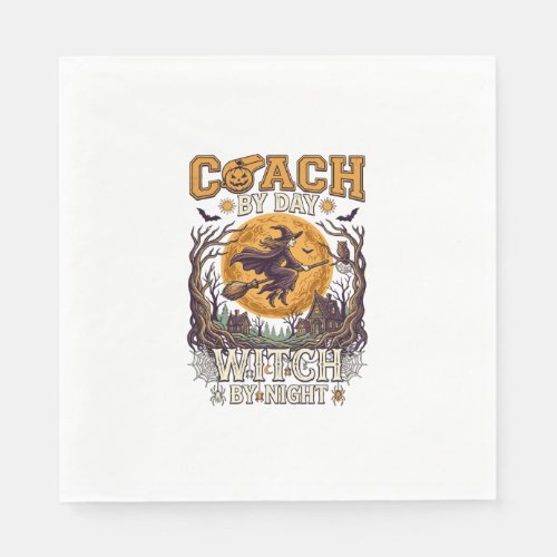 Coach Day Witch Night Haloween Flying Moon Spiders Napkins