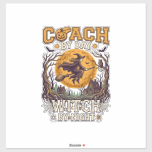 Coach Day Witch Night Haloween Flying Moon Spiders Sticker