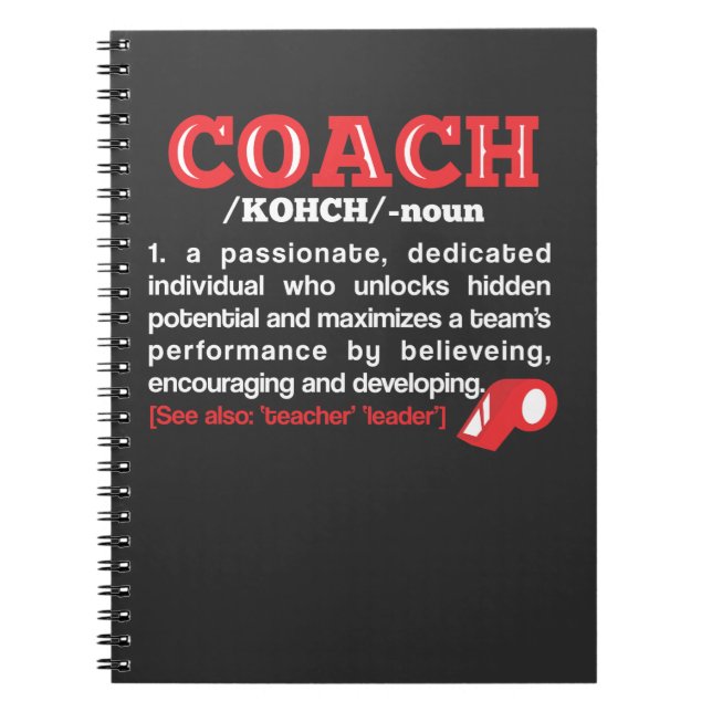 Coach Definition Funny Team Coaching Notebook (Front)