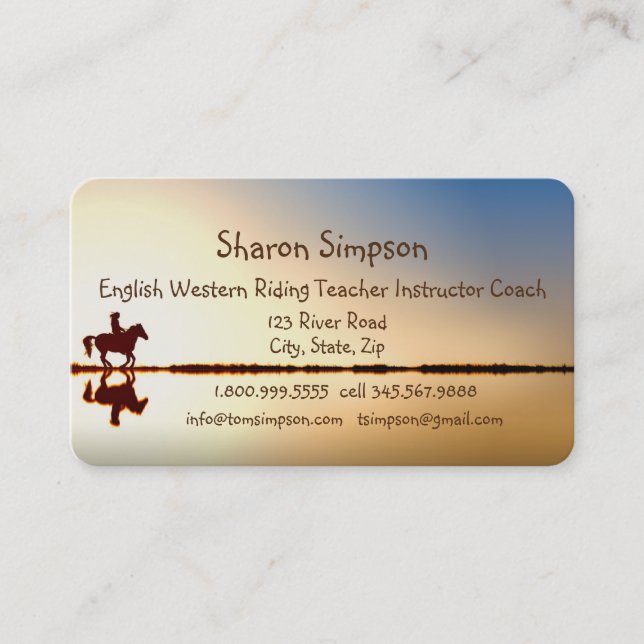 Coach English Western Riding Teacher Instructor   Business Card (Front)
