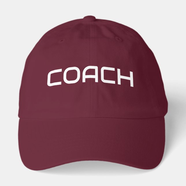 COACH Fun Modern White Text Bold Maroon Background Hat (Front)