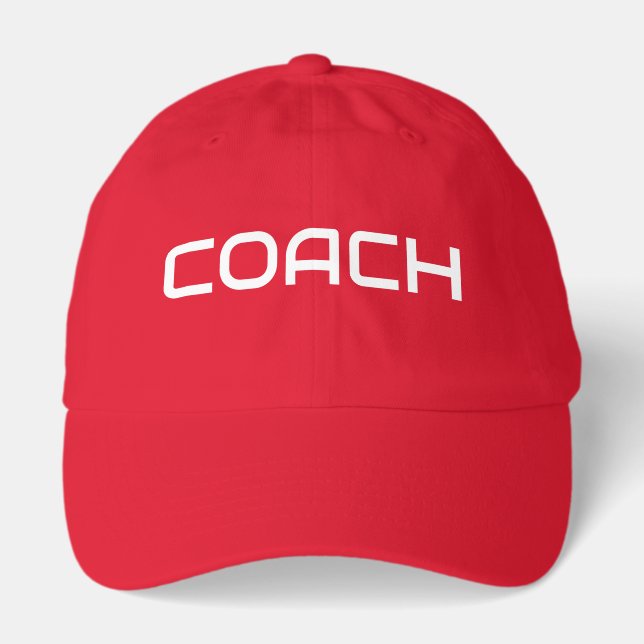 COACH Fun Modern White Text Bright Red Background Hat (Front)