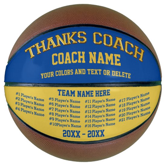 Coach Gifts Basketball  Your COLORS, 8 Text Boxes