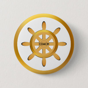 Coach golden ship wheel on white button