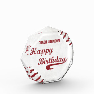 Coach Happy Birthday Large Grunge Baseball, Sport Acrylic Award