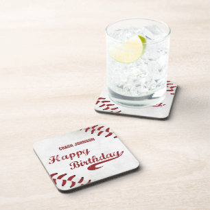 Coach Happy Birthday Large Grunge Baseball, Sport Beverage Coaster