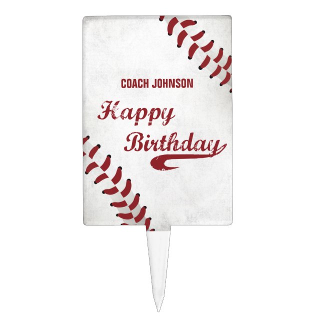 Coach Happy Birthday Large Grunge Baseball, Sport Cake Topper (Front)