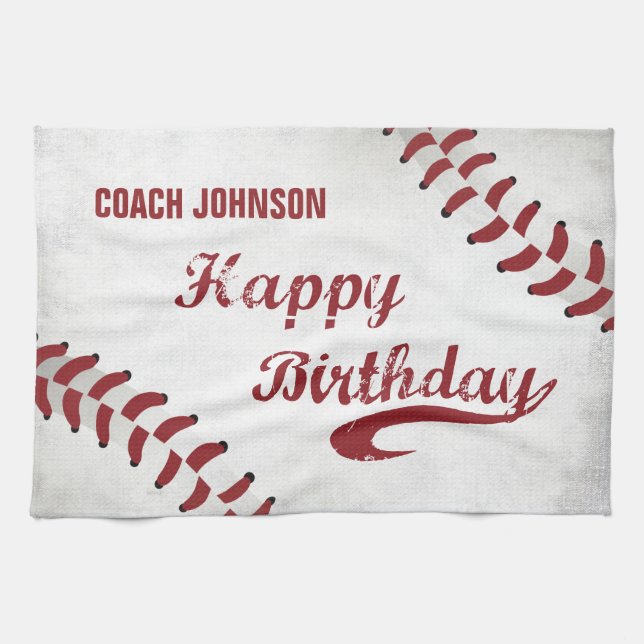 Coach Happy Birthday Large Grunge Baseball, Sport Kitchen Towel (Horizontal)