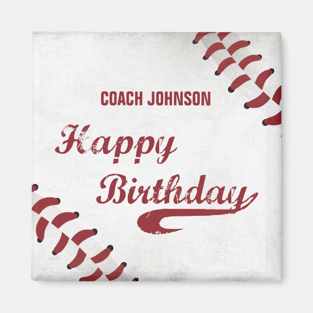 Coach Happy Birthday Large Grunge Baseball, Sport Magnet (Front)