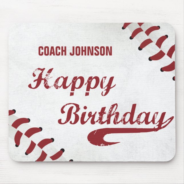 Coach Happy Birthday Large Grunge Baseball, Sport Mouse Pad (Front)