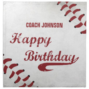 Coach Happy Birthday Large Grunge Baseball, Sport Napkin