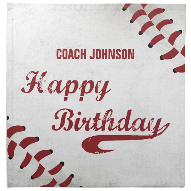 Coach Happy Birthday Large Grunge Baseball, Sport Napkin (Front)