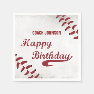 Coach Happy Birthday Large Grunge Baseball, Sport Napkins