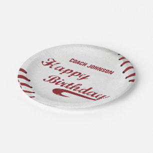 Coach Happy Birthday Large Grunge Baseball, Sport Paper Plates