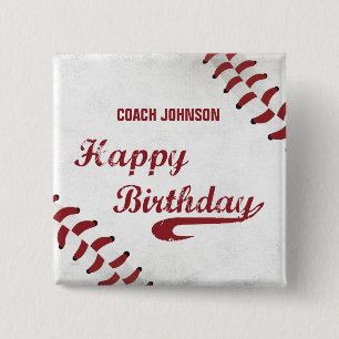 Coach Happy Birthday Large Grunge Baseball, Sport Pinback Button