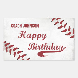 Coach Happy Birthday Large Grunge Baseball, Sport Rectangular Sticker
