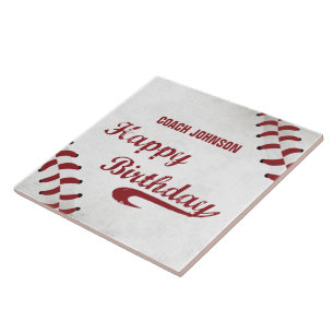 Coach Happy Birthday Large Grunge Baseball, Sport Tile