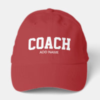 Coach hat. Red sports cap with custom name