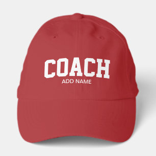Coach hat. Red sports cap with custom name