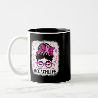 Coach In October We Wear Pink Women Breast Cancer  Two-Tone Coffee Mug