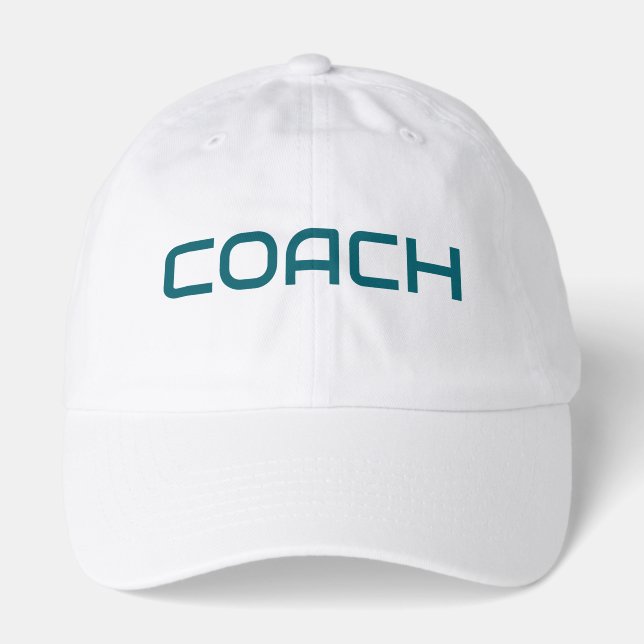 COACH Modern Dark Teal Text White Background Hat (Front)