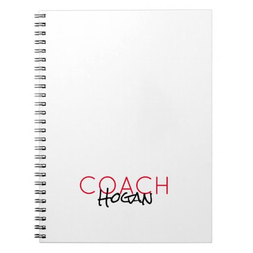 COACH NAME custom text red black Sports Modern Notebook