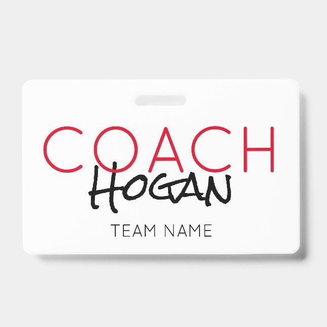 COACH NAME custom text red black Sports Team Badge (Front)