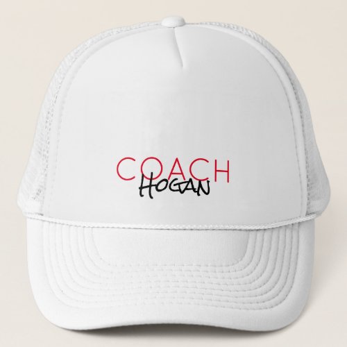 COACH NAME custom text red black Sports Team Trucker Hat