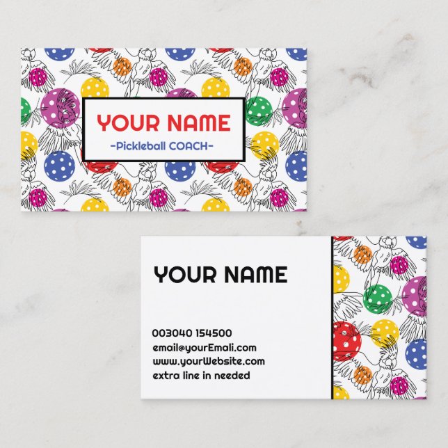 Coach Pickleball parrots and pickeballs Business Card (Front/Back)
