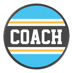 COACH Sky Blue Black White Orange Hockey Stripes Puck
