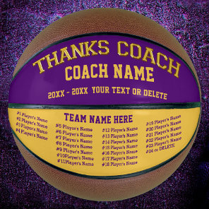 Coach, Team, All Player's Names, Custom Basketball