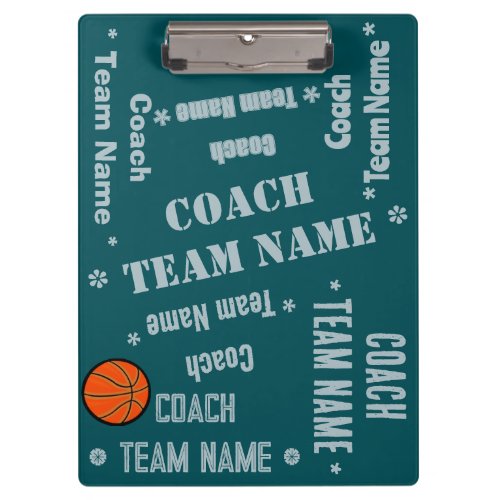 Coach Team Gift Name Art Green and Silver  Clipboard