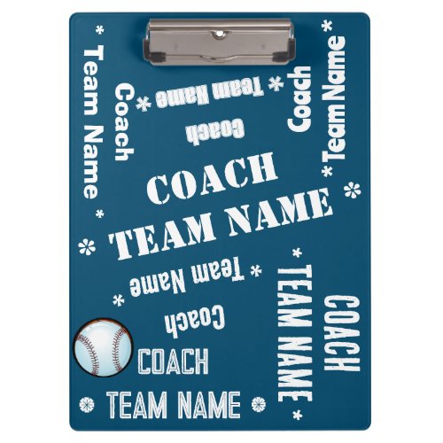 Coach Team Gift Name Art Navy Blue and White  Clipboard