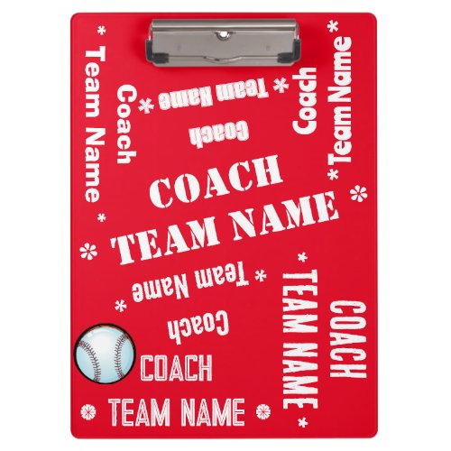 Coach Team Gift Name Art Red and White Personalize Clipboard