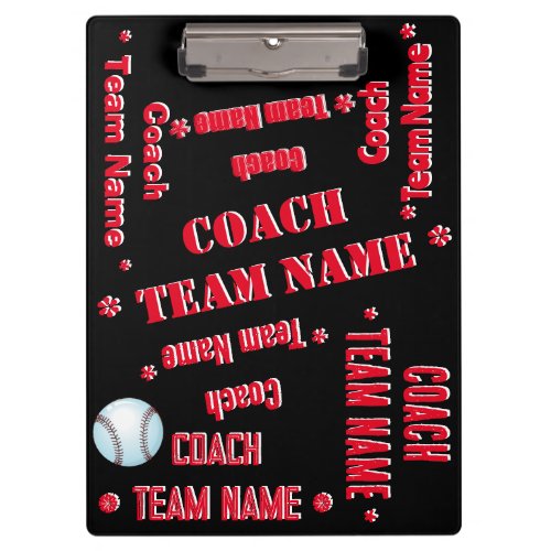 Coach Team Gift Name Art Red Black and White Clipboard