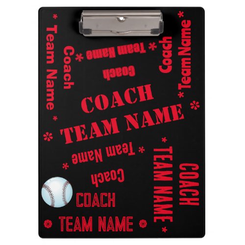 Coach Team Gift Name Art Red  Black Personalized Clipboard