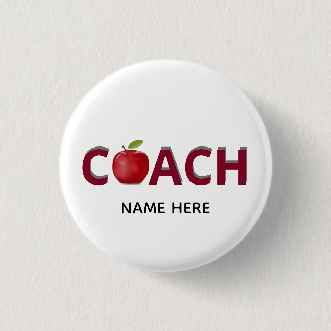 Coach text in burgundy with red apple button (Front)