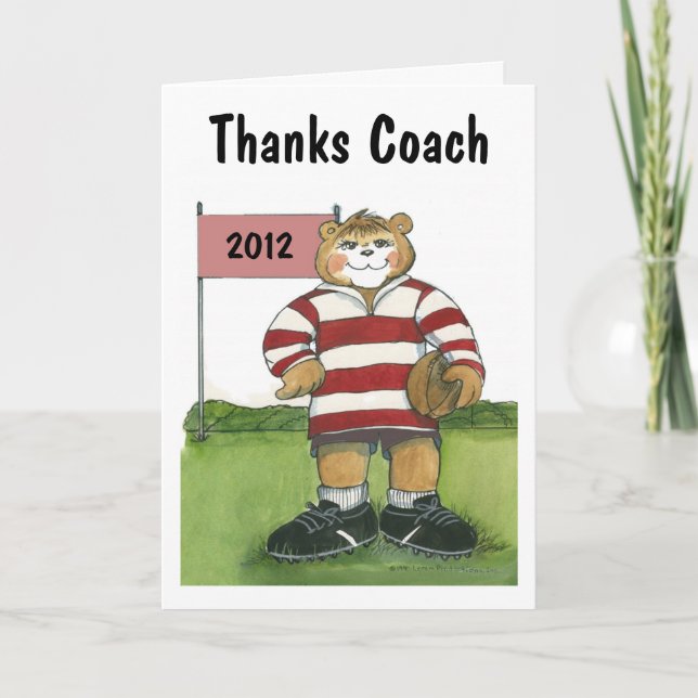 Coach Thank You Card, Female Rugby Bear (Front)