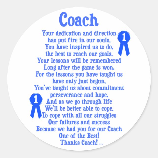 Coach Thank You Classic Round Sticker (Front)