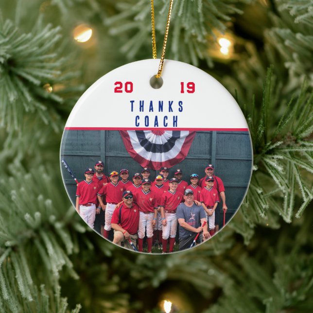Coach Thank You – Cooperstown Gift Team Photo Ceramic Ornament (Tree)