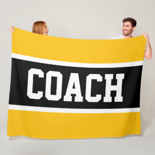 COACH Yellow Orange Black White Athletic Stripes Fleece Blanket