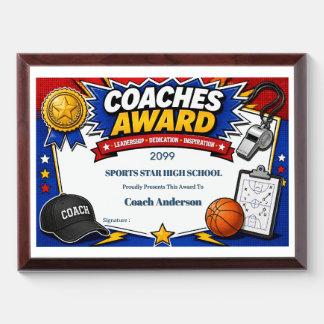 Coaches recognition award high school year end plaque