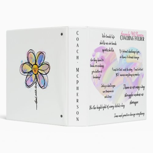 Coaching or teaching wisdom watercolor heart daisy 3 ring binder