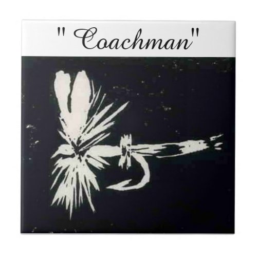 Coachman white on black trout fly tile