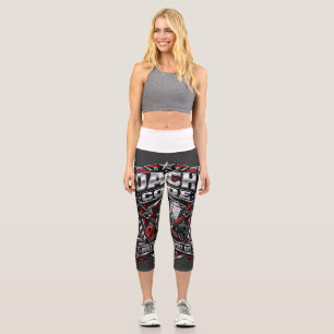 Coach's Code Metallic Fitness Emblem Logo Design Capri Leggings